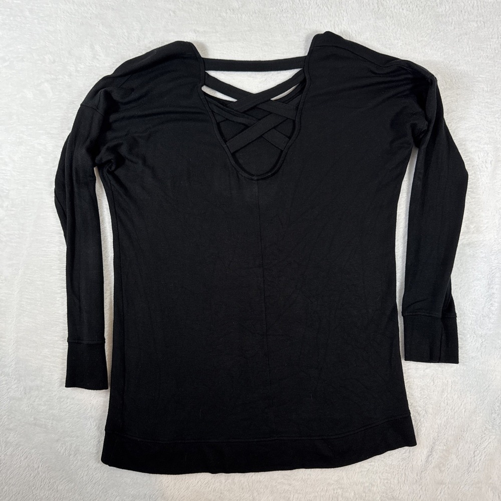 Athleta Black Criss-Cross Back Modal Blend Long Sleeve Top XS Made in USA - Picture 6 of 9